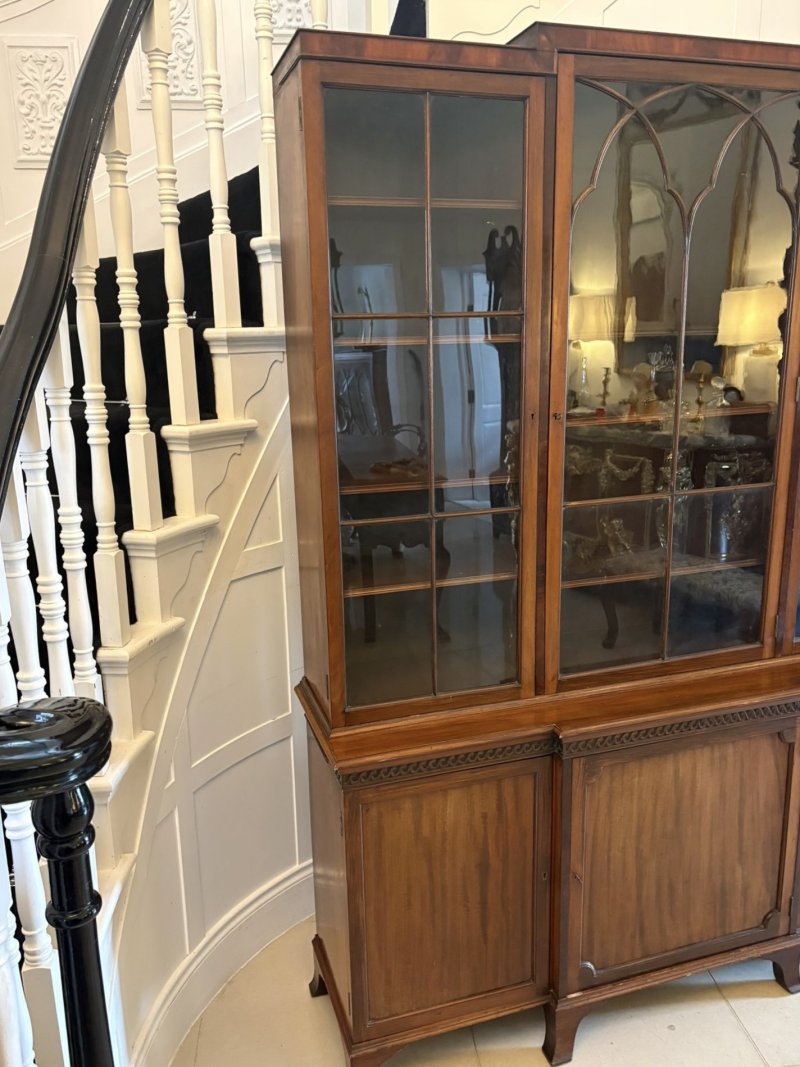 Antique Edwardian Mahogany Breakfront Bookcase Glazed Display Cabinet Library Cabinet - Image 9